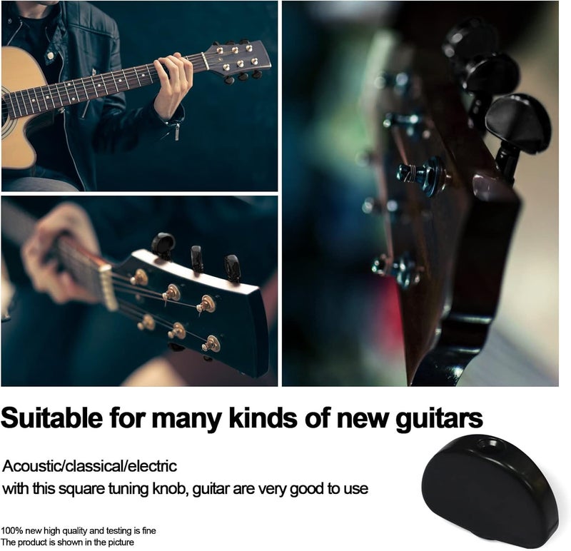 MAXCHEER 6PCS Metal Big Square Shape Guitar Tuning Peg Tuners Machine Head Replacemen Buttons knob Handle Tip (Black Semicircle) - Image 2